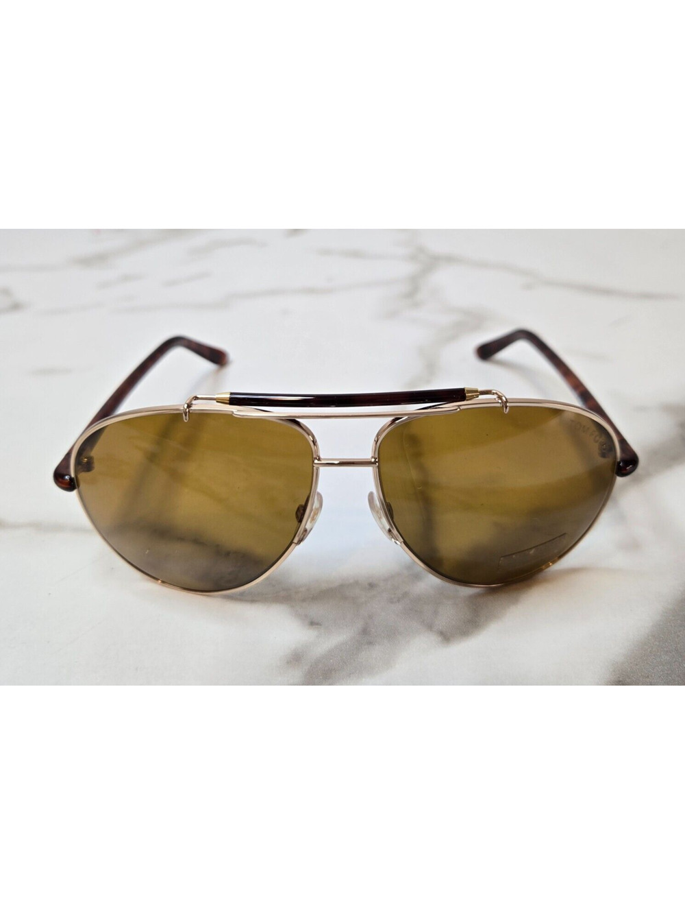 Tom Ford Bradley TF244 28J 60-13 Brown Polarized Rose Gold Aviator Sunglasses